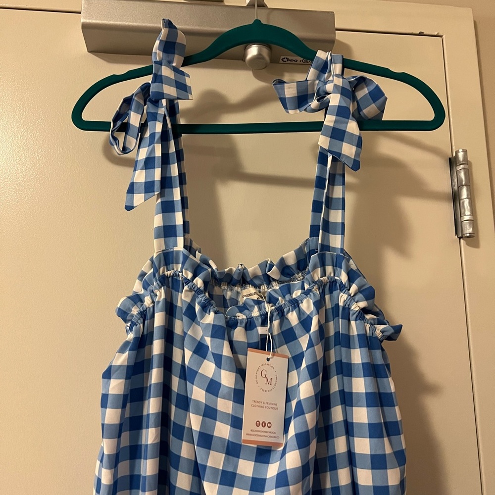 Goodnight Macaroon Blue and White Gingham Maxi Dress - Picture 2 of 7